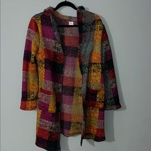 Multicolor Plaid Hooded Women's Sweater